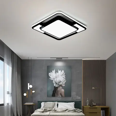 Decorative Dimmable led Bedroom Ceiling Light with Remote Control Nordic Simple Black Ceiling Lamps for Living Room Kitchen Bar