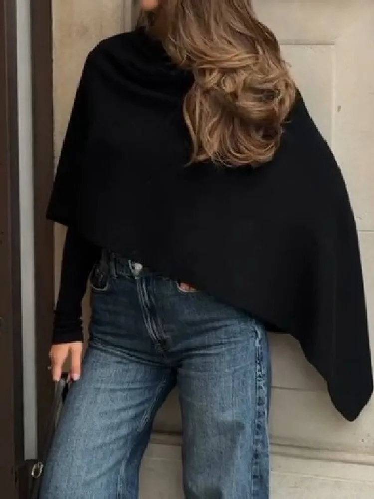 

Осенне-зимняя шерстяная накидка, куртка с круглым вырезом, шаль с длинными рукавами, пуловер, пальто, повседневные пригородные топы, новинка 2025, женская уличная одежда