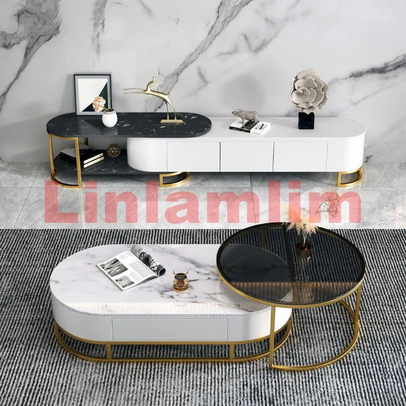 MANBAS Nordic Marble Table Basse with Stainless Steel Nordic Rectangle Coffee Tables Tea Table Meubles TV Stand Muebles De Salón