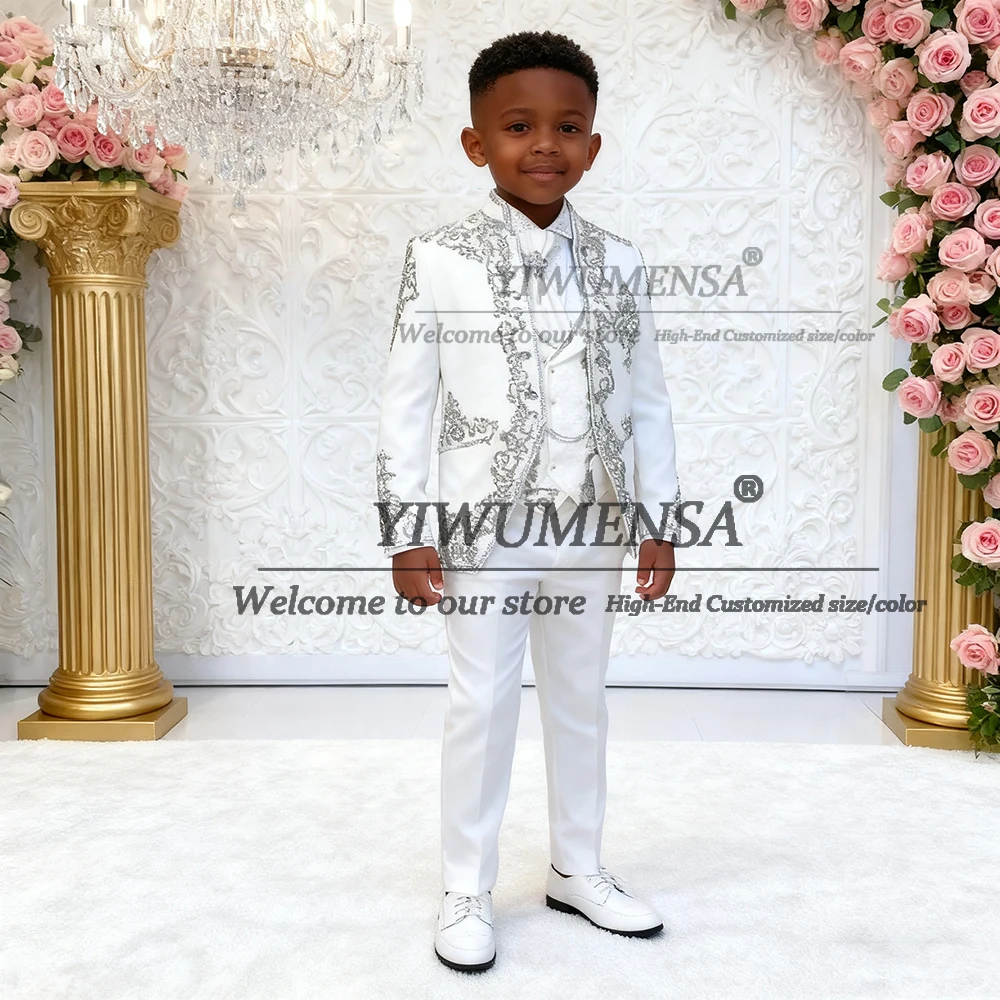 Exquisite Crystals Beaded Boy Suits For Wedding Italian Design Children Formal Party Tuxedos Customized Terno Infantil Menino