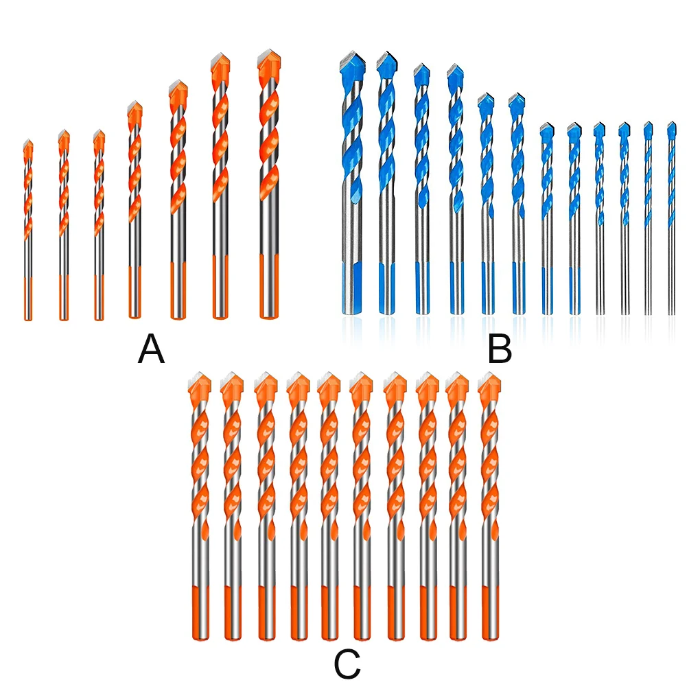 Glass Drill Bit Set Triangular Non-slip Ceramic Drilling Hole Openers Alloy Tile Punching Tools, 8 Sizes, 12 Pieces