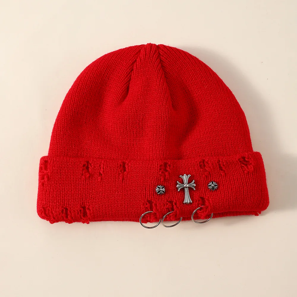 Neue Unisex Strickmütze mit Teufelshörnern Halloween Distressed Skull Cap Hip Hop Winter Warme Garnmütze für Männer Frauen – Detail 19