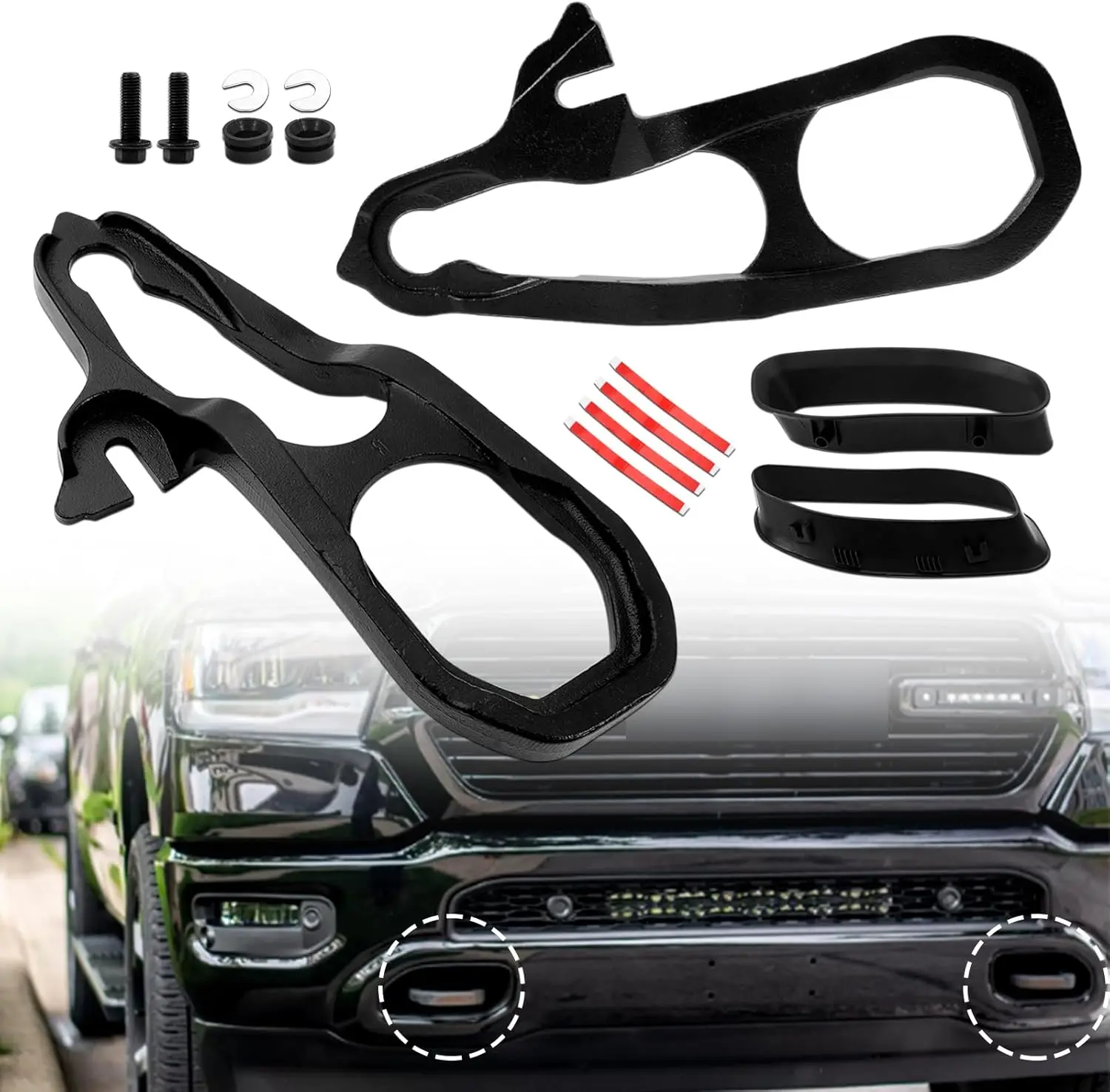 

Black Front Forged Heavy Duty Tow Hooks for Dodge Ram 1500 with 3.6L/5.7L Engine - Replaceable