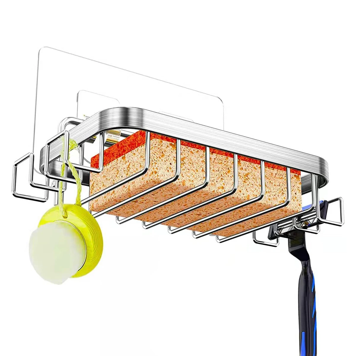 Seifenhalter mit Seifensparer und Rasierhaken für die Duschwand, selbstklebende Seifenschale aus Edelstahl zur Wandmontage für das Badezimmer