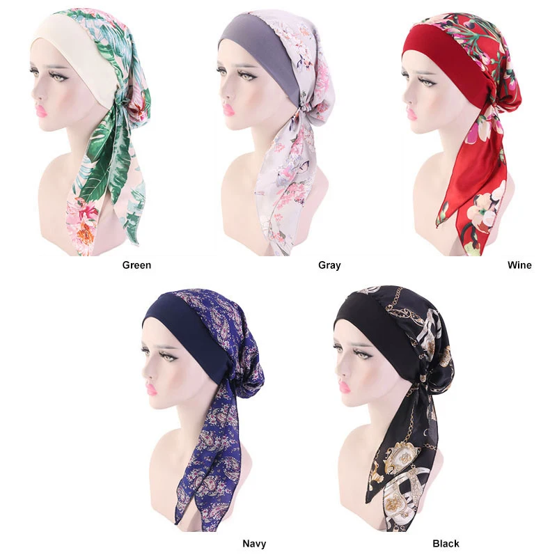 New Women Cancer Head Scarf Chemo Hair Loss Hat Turban Pre-Tied Headwear Bandana