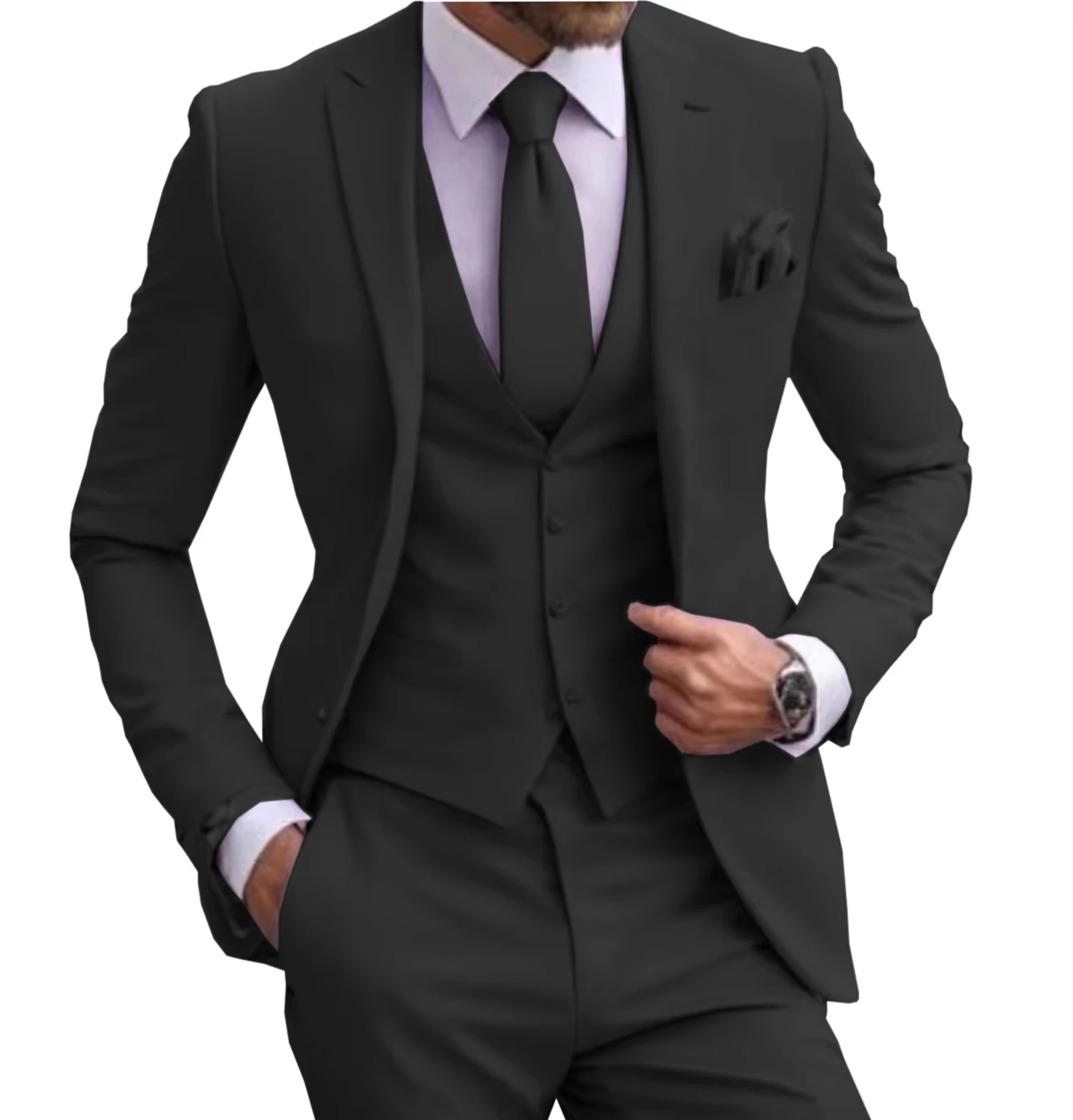 

Мужские костюмы черные стильные классические смокинги из 3 предметов: пиджак, жилет, брюки. Элегантные мужские костюмы для свадьбы, для жениха, на заказ.