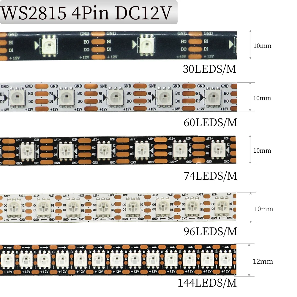 WS2815 Smart Vollfarb-RGB-LED-Leuchtenstreifen 1M-5M 30/60/74/96/144LEDs/m Individuell adressierbare IC-LED-Streifen IP30 IP65 IP67