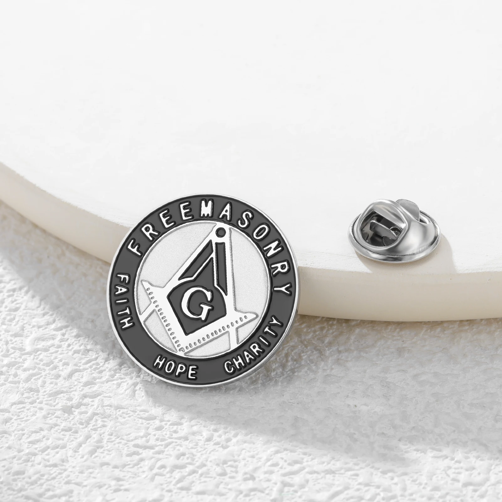 Freemasonry Enamel Pin Mason Square and Compass G Symbol Lapel Pin Faith Hope Charity Brooch Badge for Backpack Hat Jewelry Gift