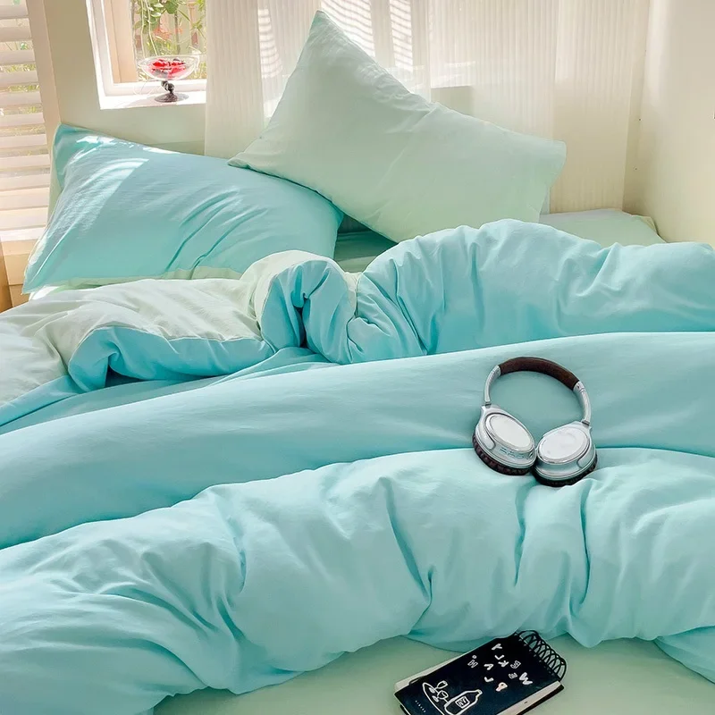 طقم مفروشات من القطن مع غطاء لحاف ملاءة وسادة كيس مفرد للزوجين ملاءات كينج كوين مزدوجة مزدوجة الحجم #5