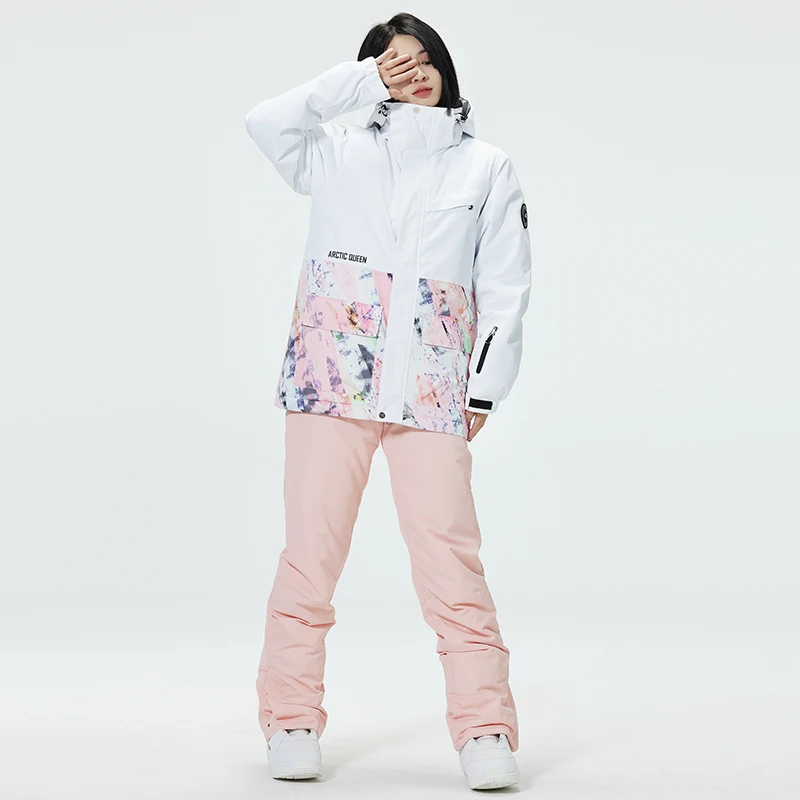 أطقم بدلات الثلج الشتوية للسيدات، ملابس التزلج على الجليد، زي التزلج، مقاومة للماء 10 قيراط، سترات معطف الثلج، سراويل بحزام #6