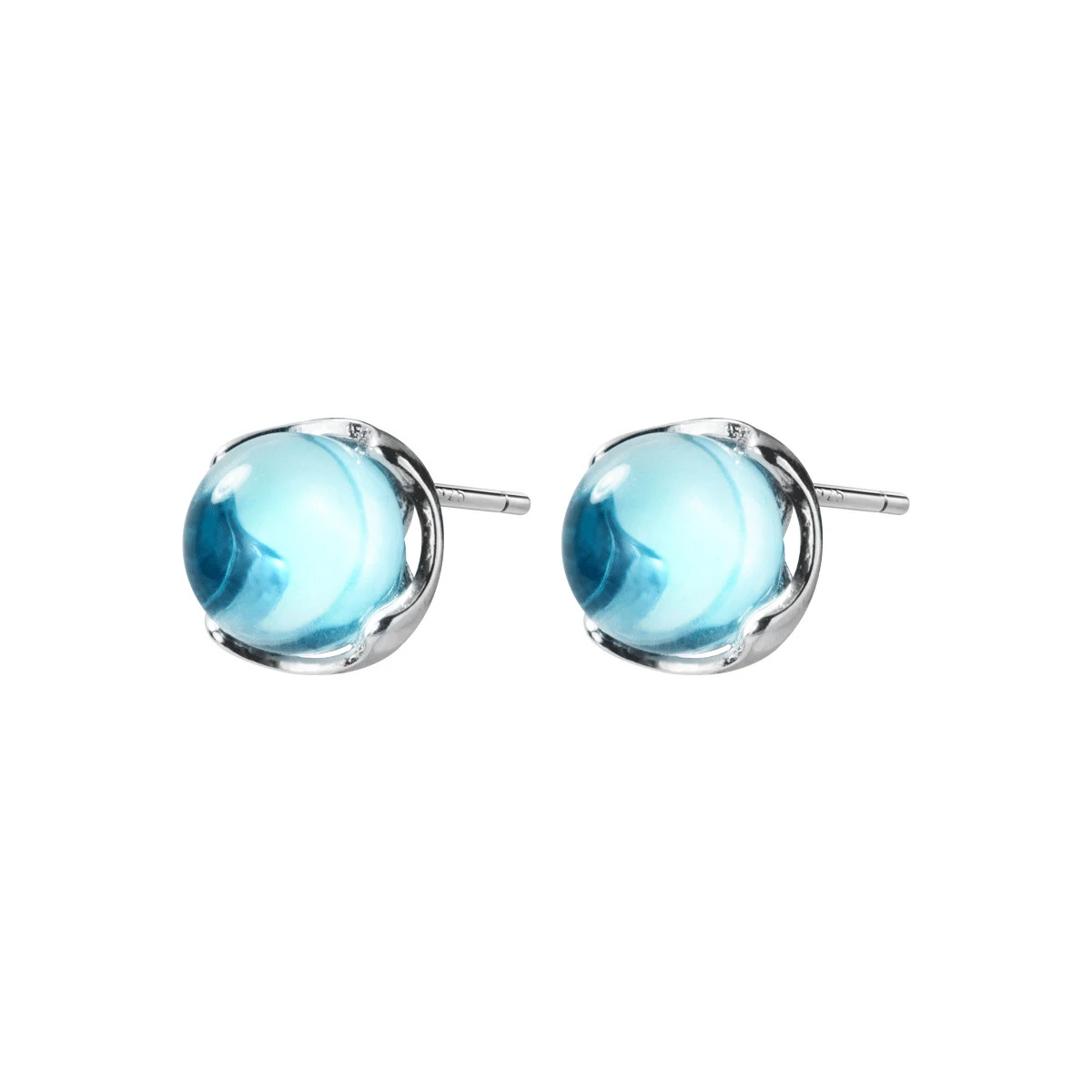Modian luksusowe niebieski kryształ niebo kolor Opal okrągły wkręt kolczyki klasyczny urok 925 Sterling Silver dla kobiet Trendy biżuteria prezent — zdjęcie 6