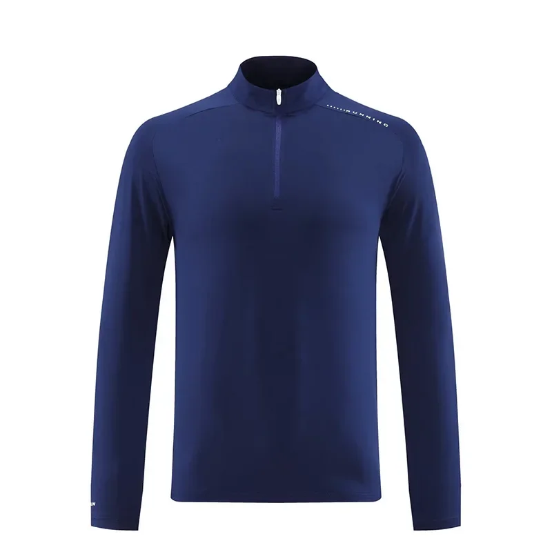 Men Stand Collar Zipper T-shirt Gym Running Tracksuits Fitness Bodybuilding Sport Top Elastic Long Sleeve Tight Tees