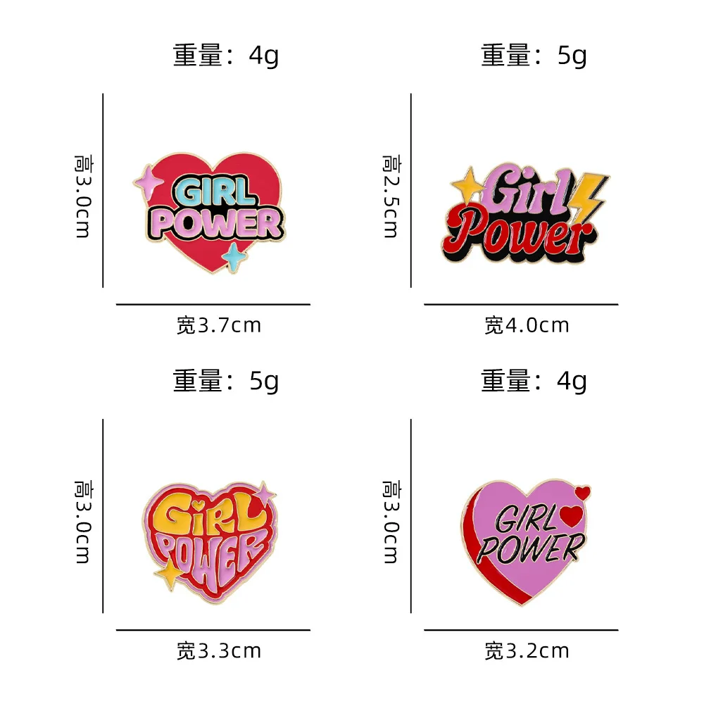 

Creative English Letter Girl Powe Theme Metal Badge Foreign Trade Women's Inspirational Text Cartoon brooch