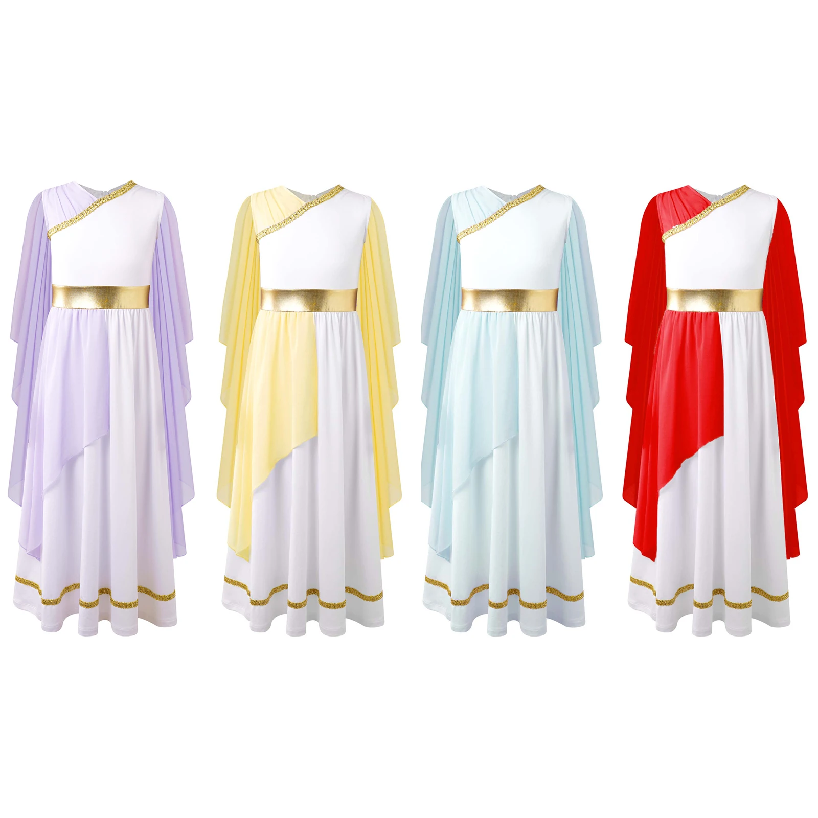 Bambini ragazze Halloween antico greco Toga Costume Cosplay Roman Grecian Princess Dress Up abito senza maniche abito Flowy Tulle Dress