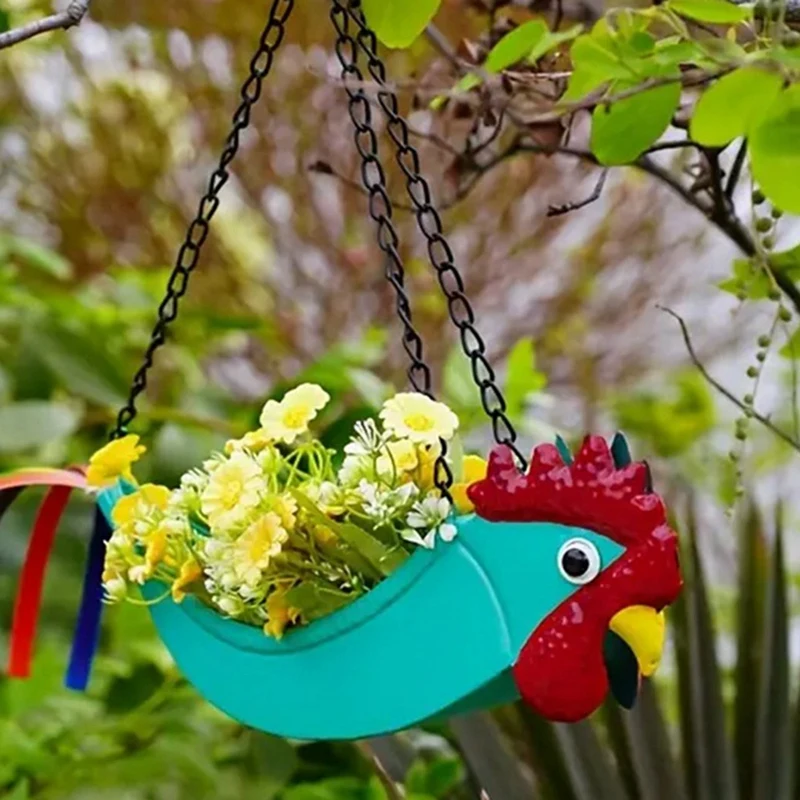 

Bright Colorful Chicken Hanging Planter Yard Decor Hanging Planter For Indoor Outdoor Decor, Plant Holder Flower Pots