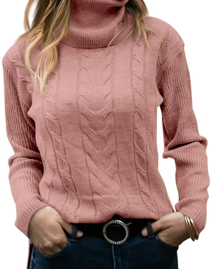 Sweater Women Fashion 2023 Autumn/Winter New Slim Fit Pullover Solid Color High Neck Knit Vintage Long Sleeve Top Women's Female