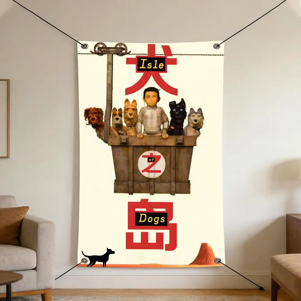 Movie I-Isle o-of D-Dogs Flags Cozy Home Flag 4 Grommets Anti-Wrinkle Waterproo  Indoor