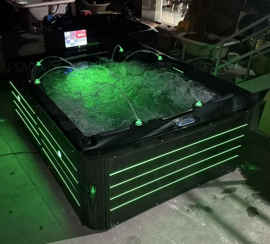 Black Aristech Acrylic 5 Person Yacuzzier Home Play Dream Family Jakuzi With Luxury Led Lights And Corner Lamp