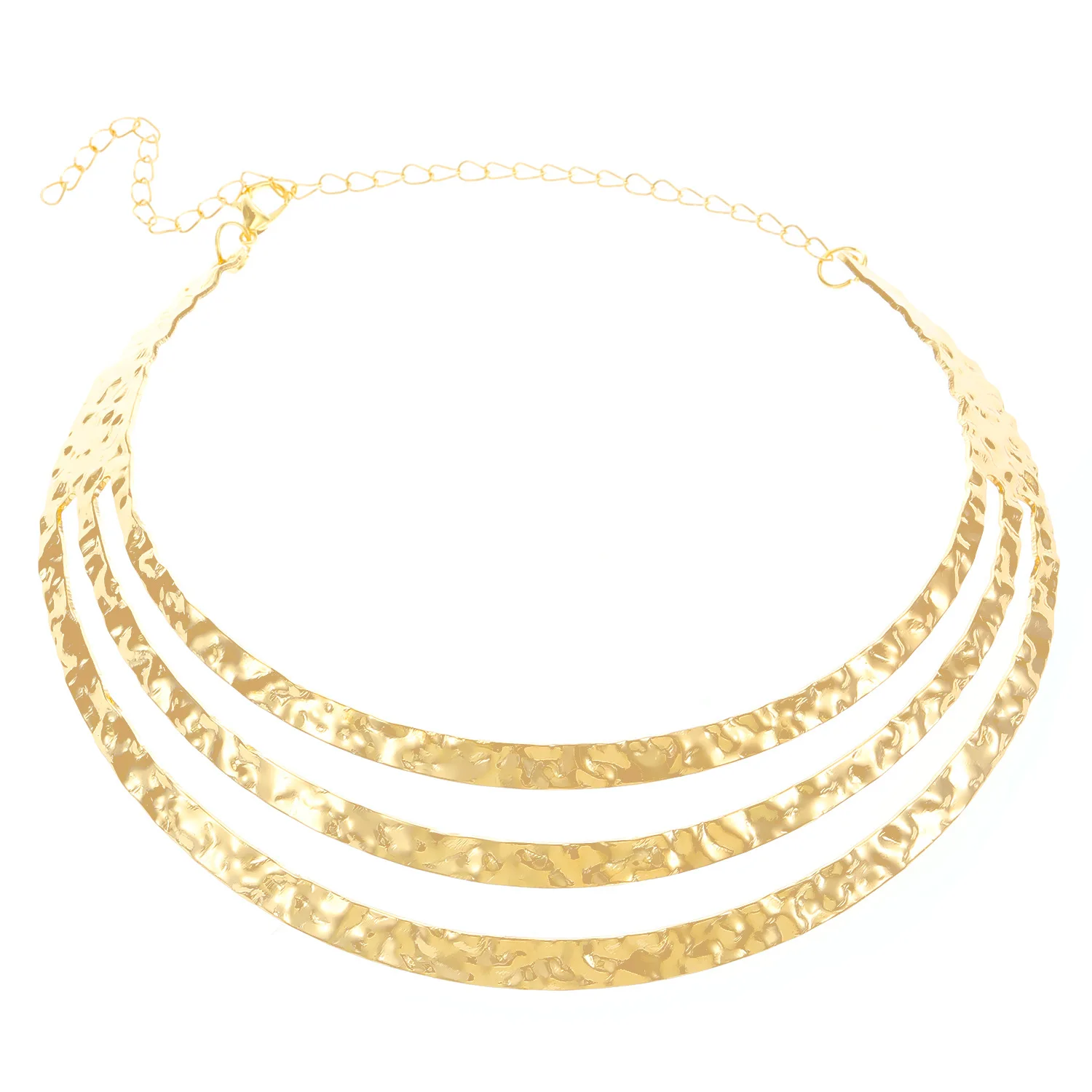 Vintage Exaggerated Gold Color Collar Necklace For Women Jewelry Choker 2024 Trending New Metal Pleated Neck Short Necklaces