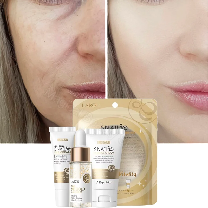 

3pcs Snail Collagen Wrinkle Removal Skin Care Kit Anti Aging Serum Fade Fine Lines Firming Moisturizing Rejuvenating Soften Kit