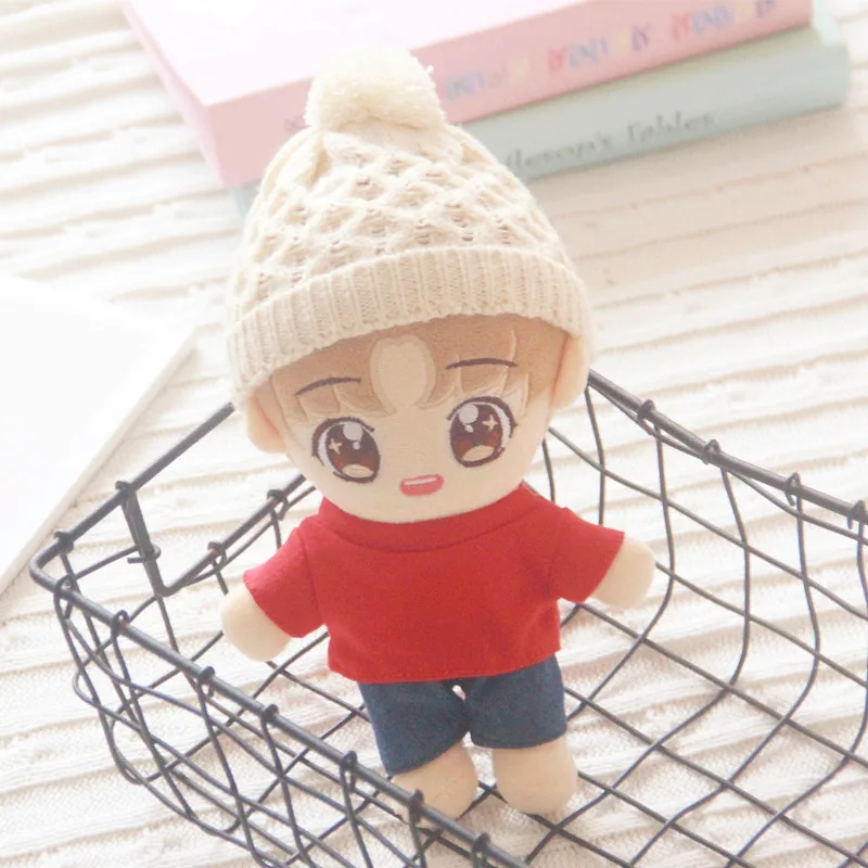 20cm Doll Baby Clothes pants suit Wool hat T-shirt RED Sweater Plush EXO Hat Doll Body-Shape Children Birthday Gift