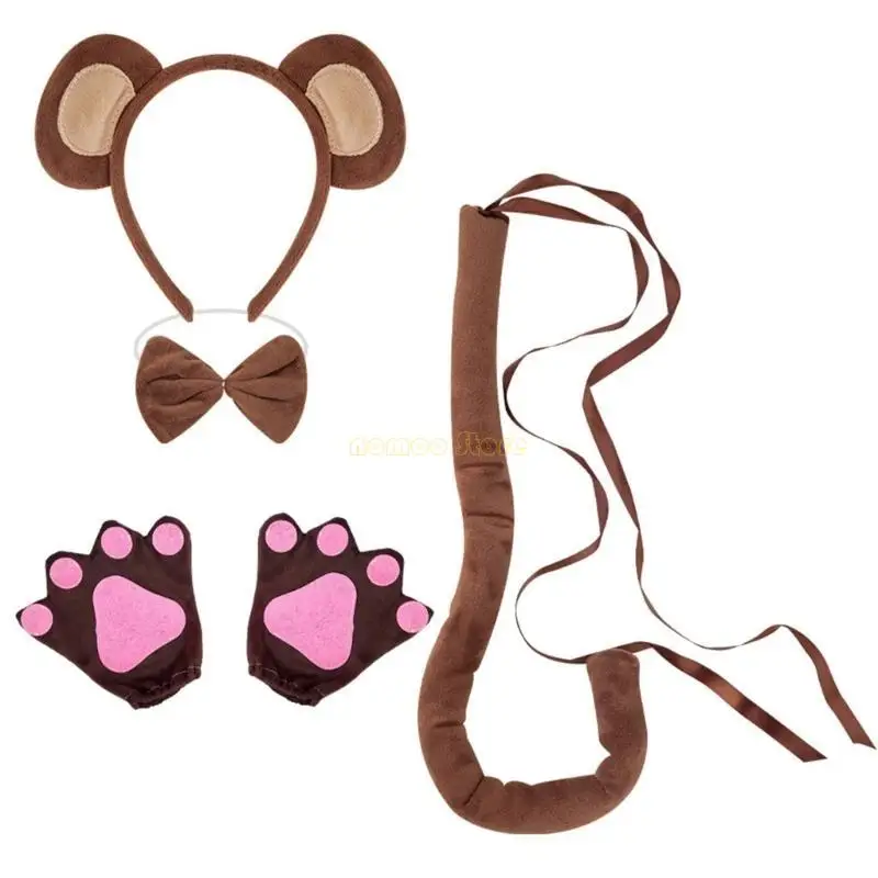 31BF Children Monkey Kostümzubehör für Boy Girl Halloween Cosplay -Party einschließlich Stirnband -Heckhandschuh Bowtie und Rock