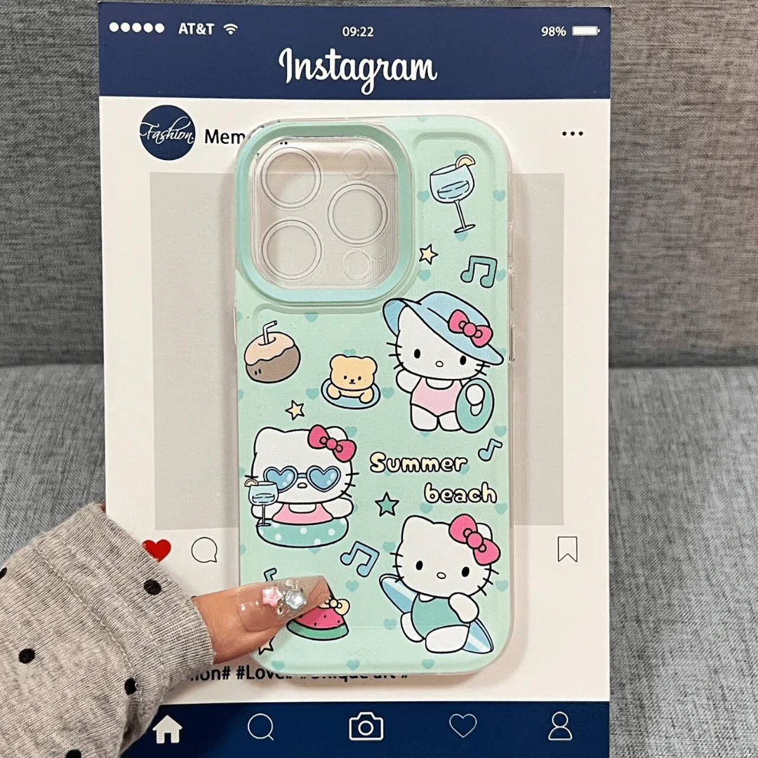 Sanrio Hello Kitty Summer Day Holiday Phone Case For iPhone 15 14 13 12 11 Pro Max 7 8 Plus XR XS MAX Y2K Cute Girl Back Cover