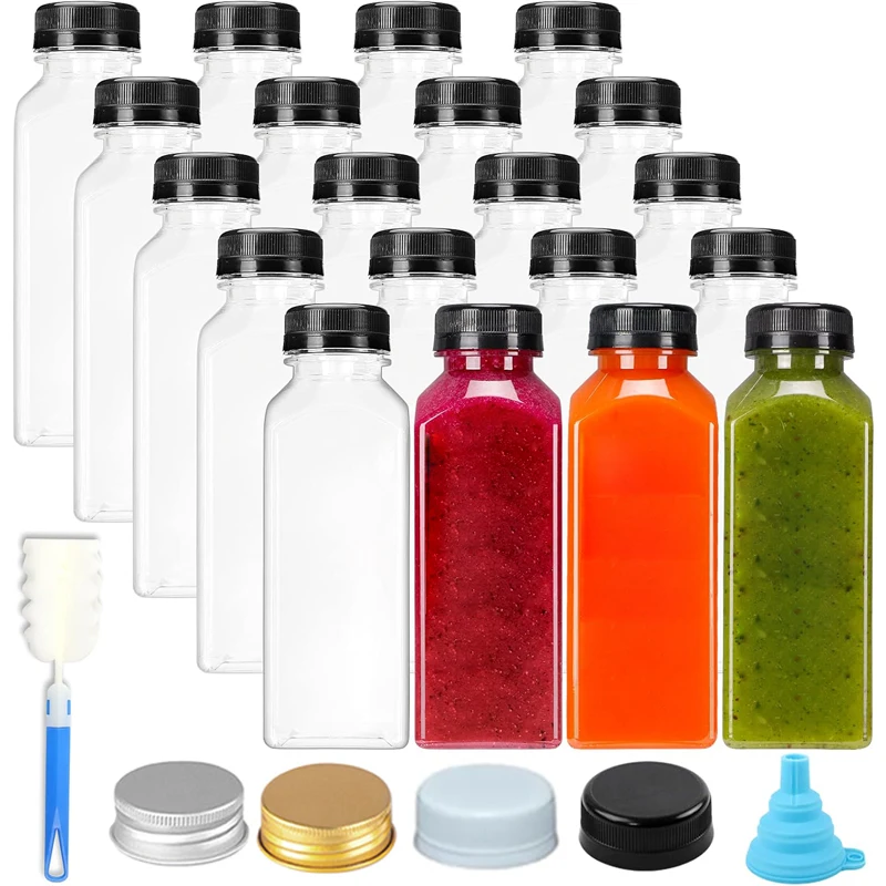 

10 шт., 60 мл-1000 мл, пустые пластиковые бутылки для сока с защитой от несанкционированного доступа, прозрачные многоразовые контейнеры для питьевой воды для приготовления сока