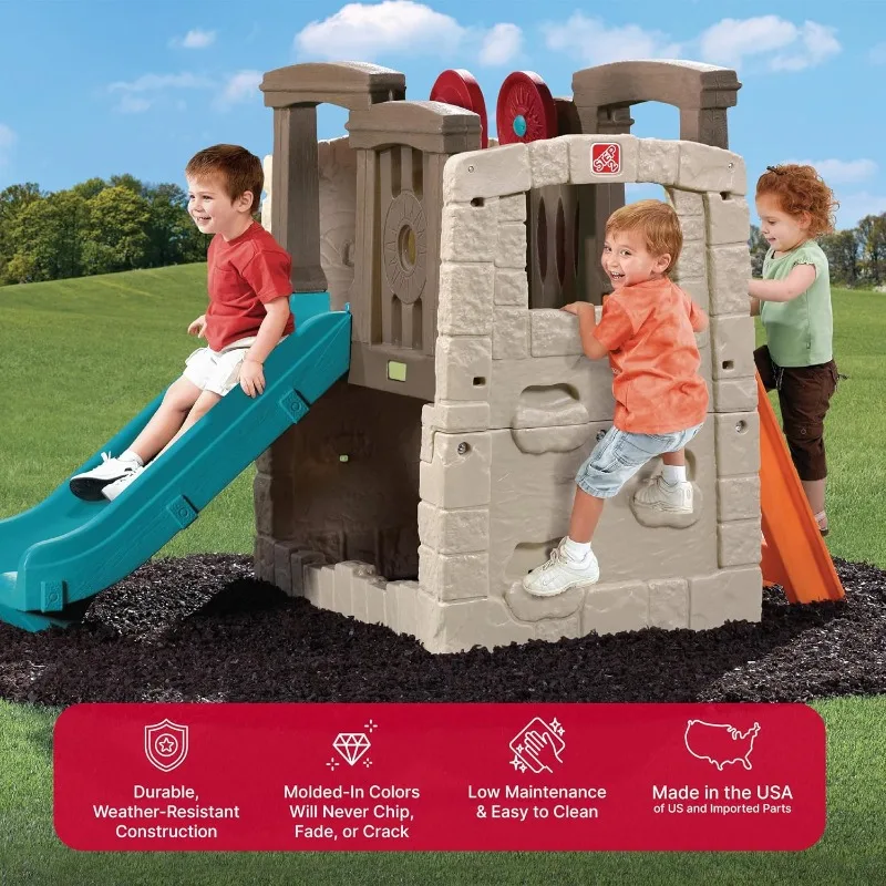 

Kids toy set for children, toddler slide and climbing wall, backyard outdoor playground, sturdy plastic frame, easy to install