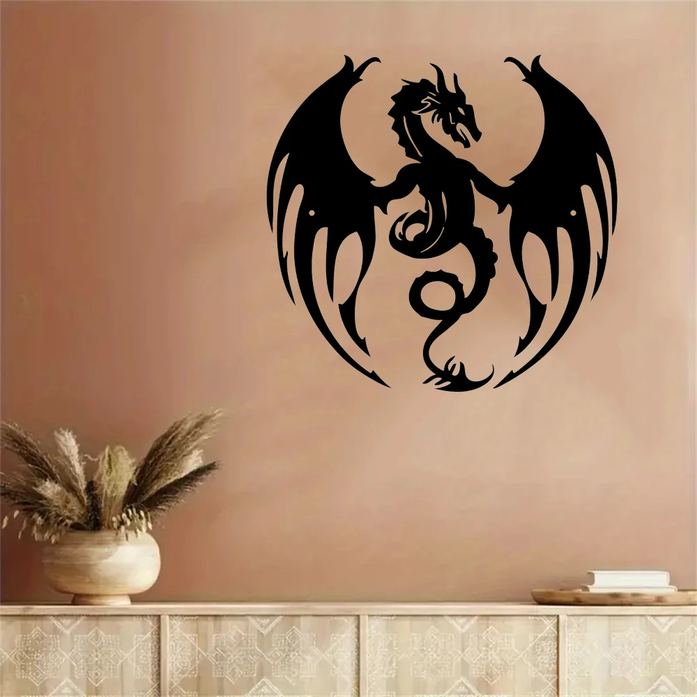 1pc Iron Flaming Dragon Wall Art Sculpture for Home Farmhouse and Garden Decor