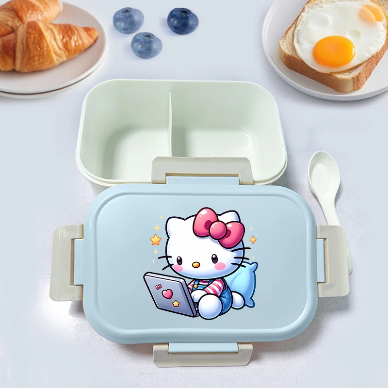 간식 보관 도시락 귀여운 프린트 학생 야외 활동 휴대용 식품 용기 숟가락 포함 만화 패션 간식 보관