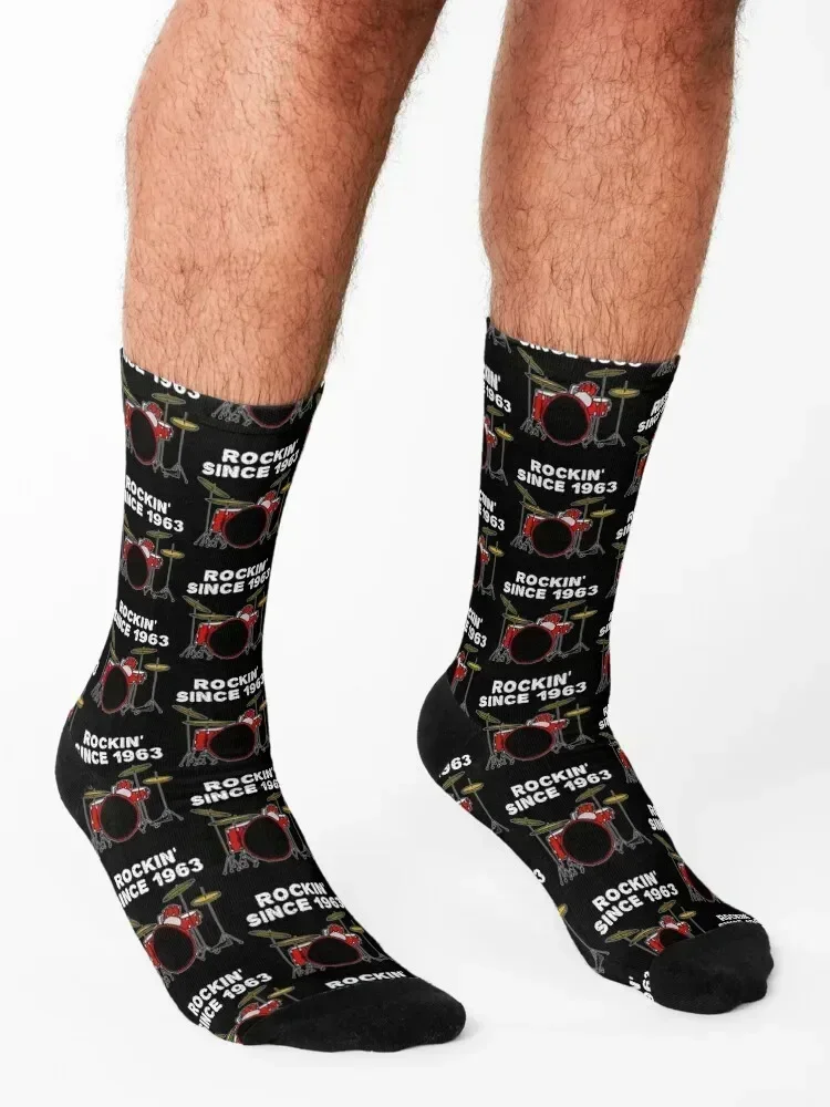 60th Birthday Drummer Rockin' Since 1963 Socks Stockings man Climbing FASHION short Socks Women Men's