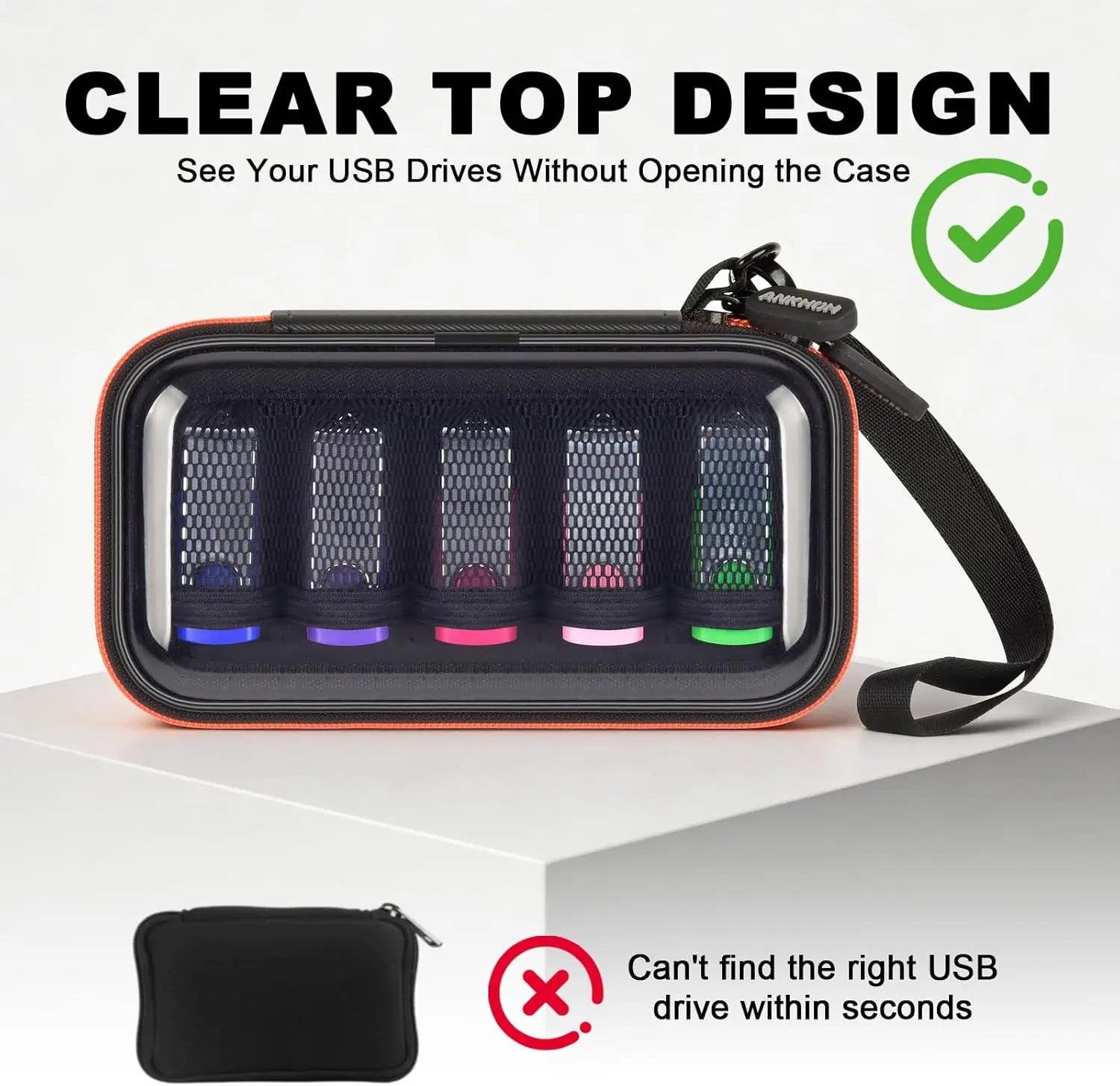 USB Flash Drive Case Desk Organizer(10 Slots), Transparent Hard Cover Thumb Drive & SD Cards Storage Bag, Portable Zipper USB Me