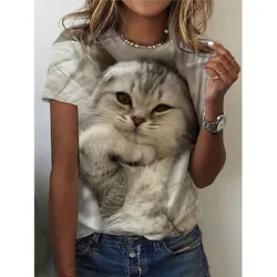 女性用半袖Tシャツ,子猫の動物のTシャツ,猫の3Dプリントのストリートウェア,原宿y2kトップス,女の子用Tシャツ