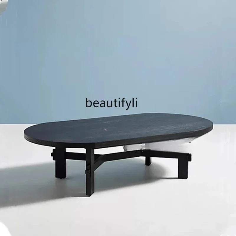 

Креативный черный журнальный столик из цельного дерева, минималистичный дизайнерский деревянный чайный столик для гостиной, ваби говорит ветер, журнальный чайный столик0420