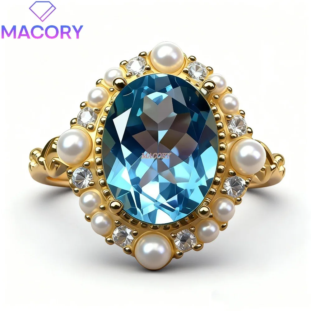 Natural Swiss Blue Topaz S925 Sterling Silver Ring Luxurious Delicate Charming Women's Ring Valentine's Day Christmas Gift
