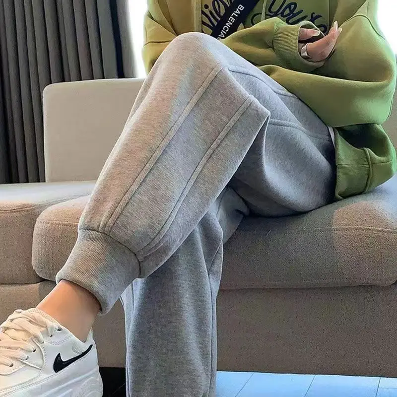 Grey Sports Pants Women's Spring Autumn Thin Cuffed Nine Points Casual Loose Pants Slimming Sweatpants Versatile for Short Women