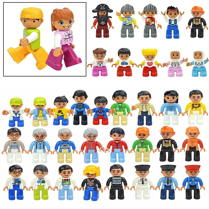 Big Size Figures Building Block Doll Family Farmer Pirate Worker Doctor Policemen Large Brick Compatible Build House Duploes Toy