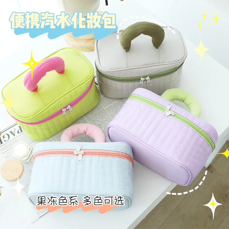 2026 color blocking makeup bag, large capacity high-end wash bag, portable storage bag for business trips, high aesthetic value