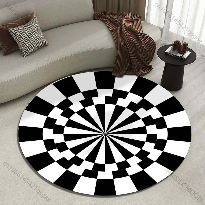 Black and white radial pattern design round carpet living room sofa table carpet large pet mat soft round carpet home decor
