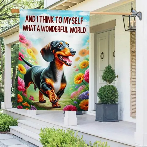 Dachshund Flag And I Think To Myself What A Wonderful World Flag Graden Flag XXH LLP LLX uui