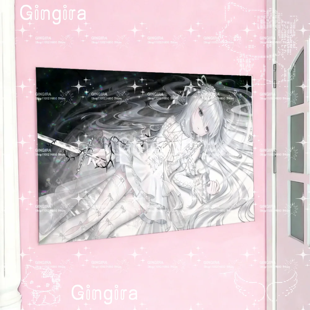 Dark Lolita Anime Girl Tapestry White Hair Sword Gothic Aesthetic Wall Hanging Bedroom Dorm Kawaii Goth Wall Decor Poster