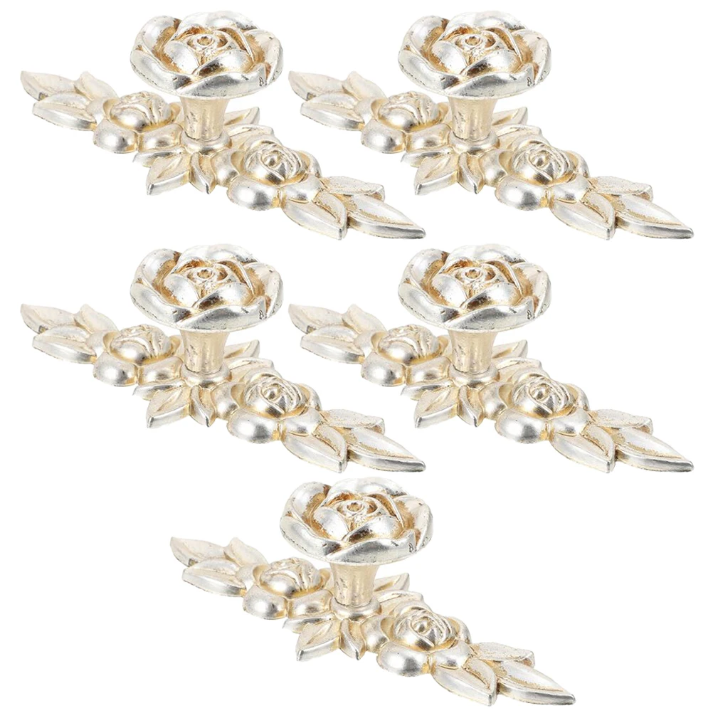 

5 Pcs Rose Handle Flower Drawer Handles Cupboard Door Knobs Zinc Alloy Floral Pulls Decorative for Cabinets