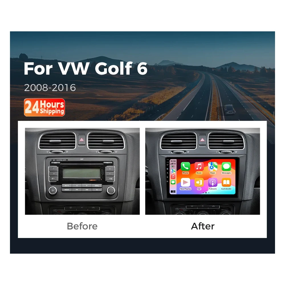 Android 16 Carplay Auto For Volkswagen VW Golf 6 MK6 2008-2016 Car Radio Multimedia Player 4G Navigation Stereo Head Unit 2din