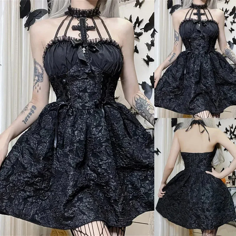 

Gothic Mini Lace Sleeveless Slim Sexy Women Cosplay Costume Dresses 2024 New Grunge Punk Y2K Harajuku Lolita Party Dress ty'4