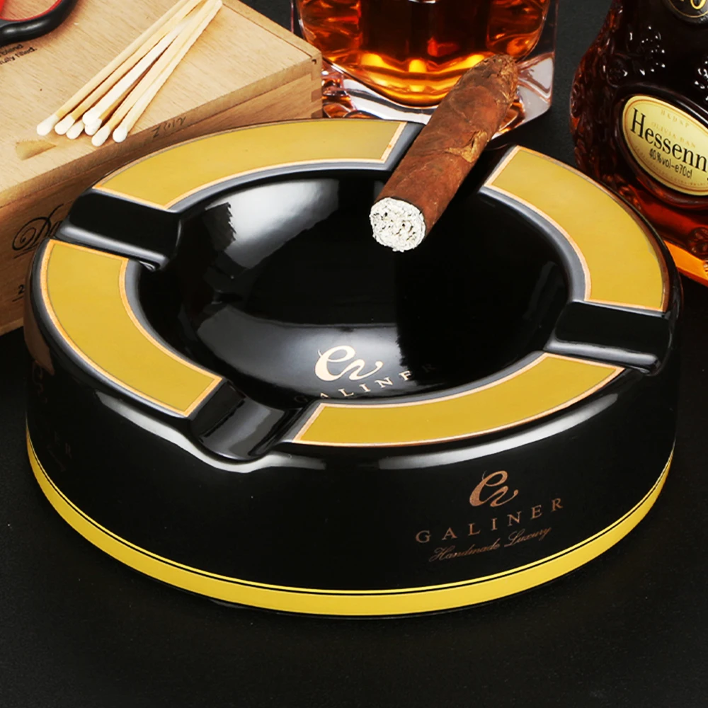 GALINER Cigar Asthray Home Ceramic Round 3 Holder Ash Tray For Club Office Cigar Accessories Smoking Ashtrays