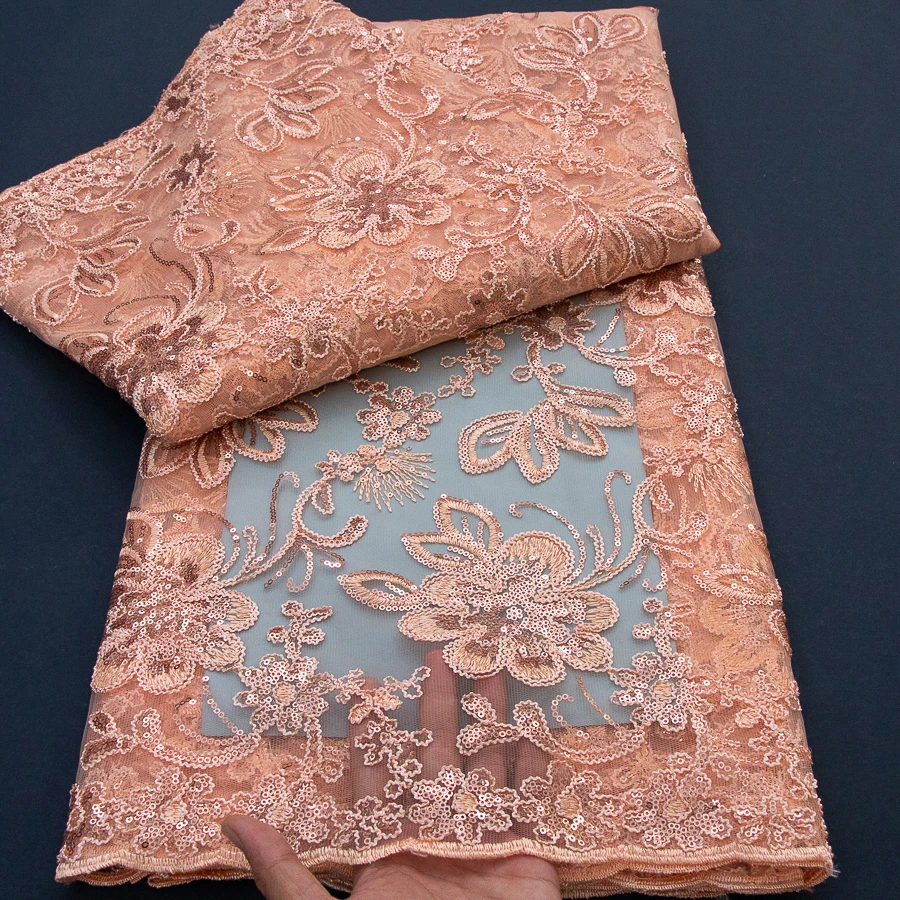 2026 African Mesh Tulle Lace Fabric High Quality 5 Yards Embroidered Sequins French Net Lace Fabric for Women Wedding Dress Sew
