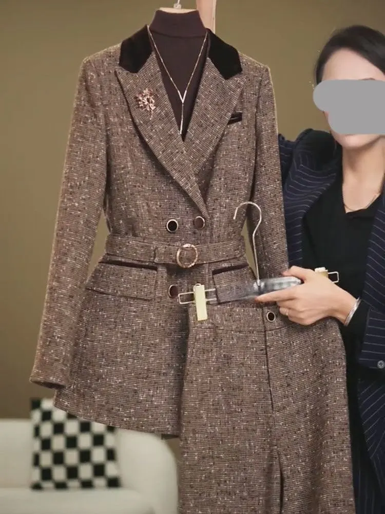 

2026 Winter New Profional Ele Two-Piece Set Korean Sle Maturi Lightweight High Waist Straight Leg Pants Suit