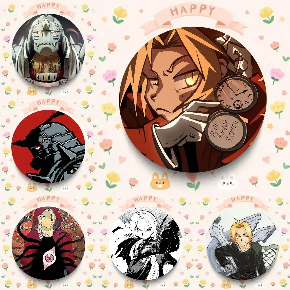 Anime Fullmetal Alchemist Cartoon Brooches Anime Badge Round Handmade Brooch Lapel Pins Jewelry For Backpack Clothes Gifts