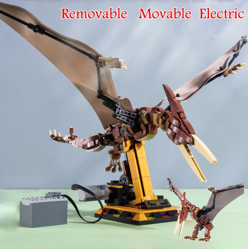 Electric pterosaur building block dinosaur model detachable gear deformation children's assembly building block toybirthday gift